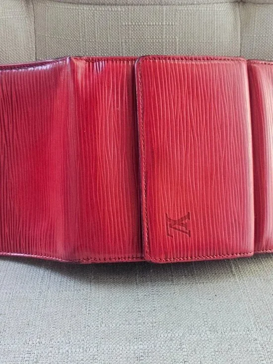Vintage Louis Vuitton Wallet Card Holder Red Leather Tri Fold Purse Made France - Picture 5 of 12